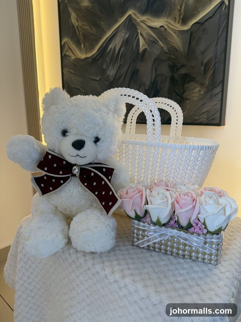 Teddy Bear and Flower Arrangement