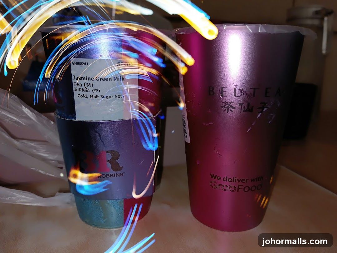 Two drinks with light trails