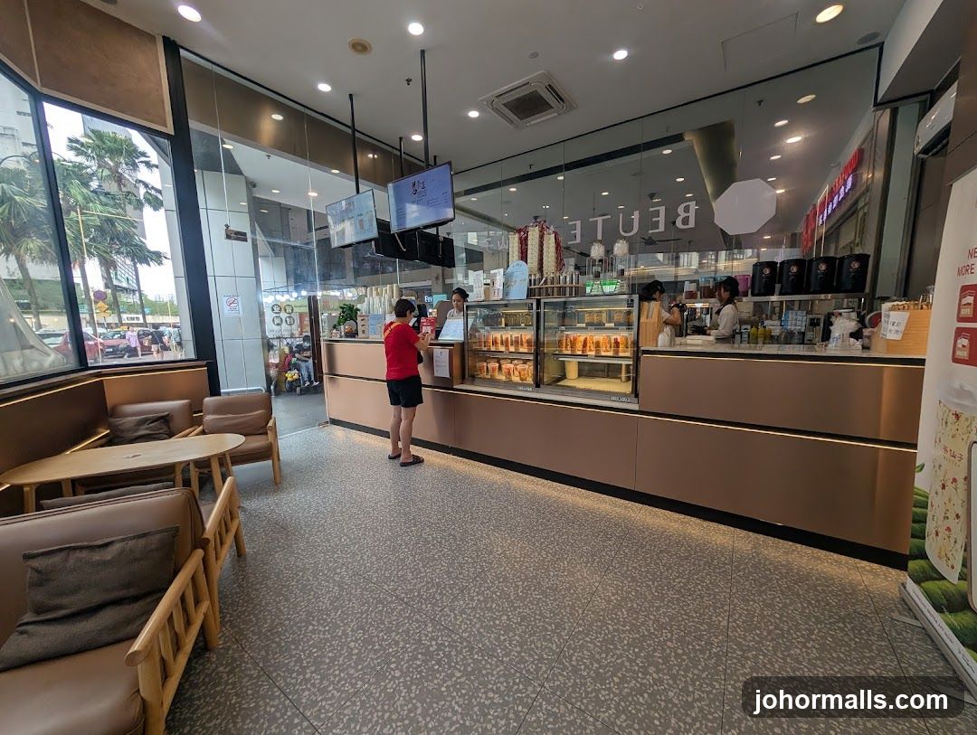 Interior of a cafe with seating and counter