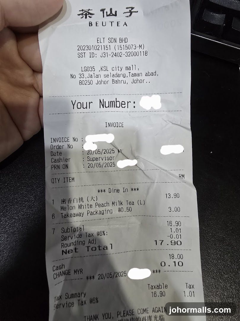 BEUTEA Receipt