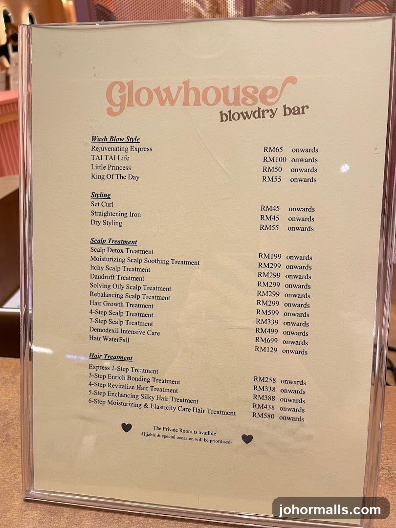 Glowhouse Blowdry Bar Menu