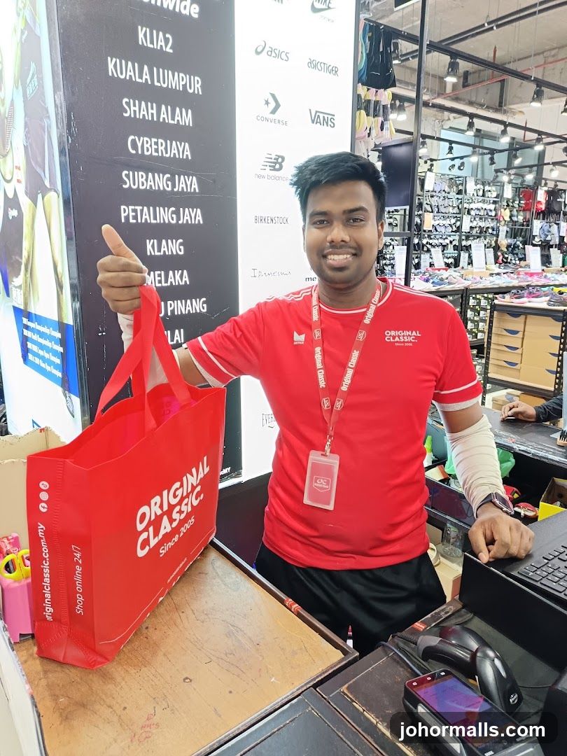 Store Employee with Shopping Bag