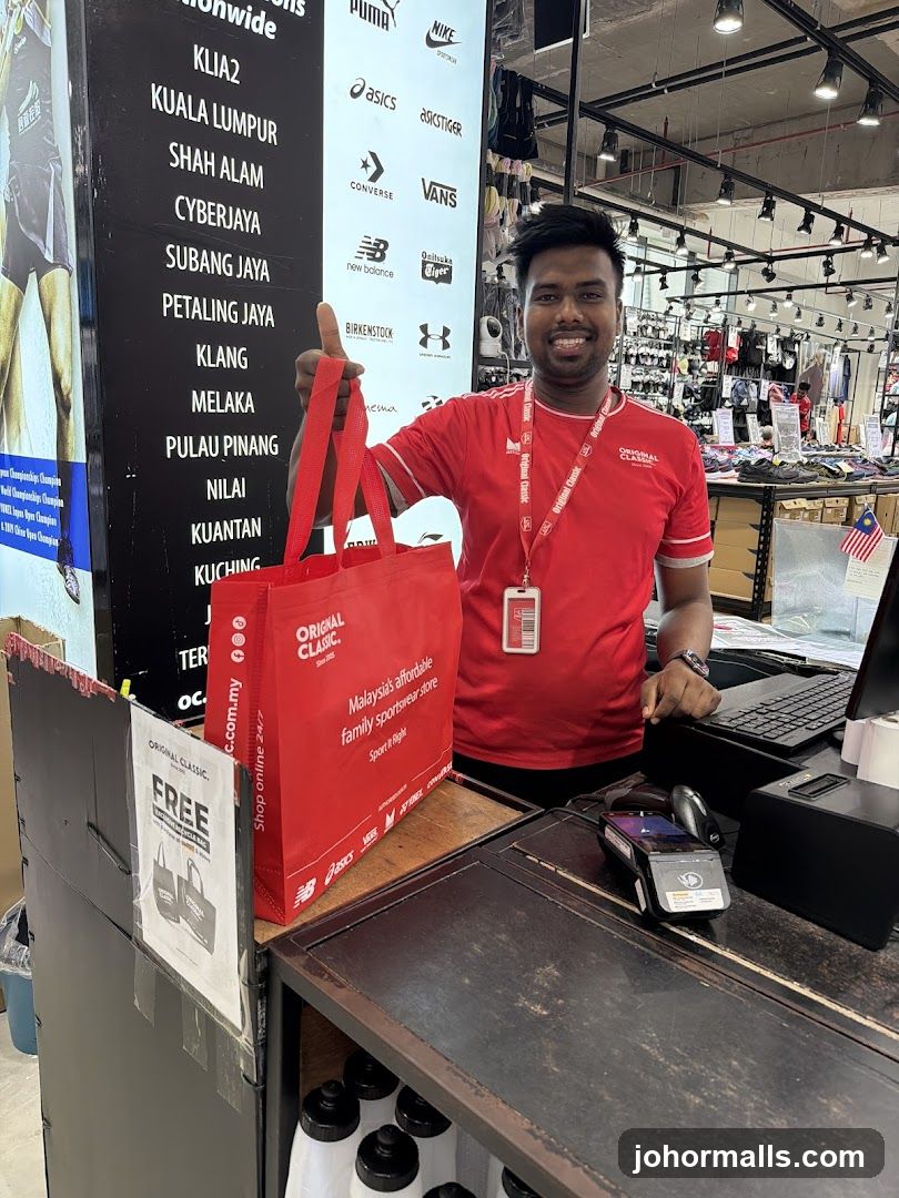 Store Employee with Shopping Bag