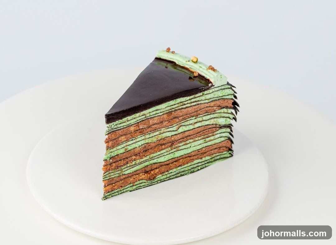 Slice of Mint Chocolate Crepe Cake