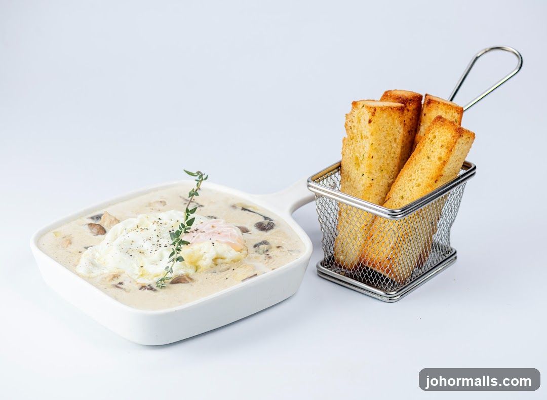 Mushroom Soup with Egg and Croutons