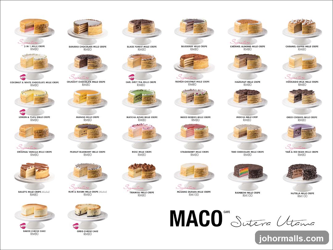 MACO CAFE Sutera Utama Mille Crepe Menu