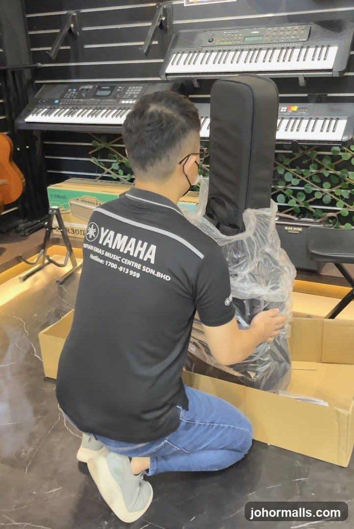 Man Unpacking Musical Instrument