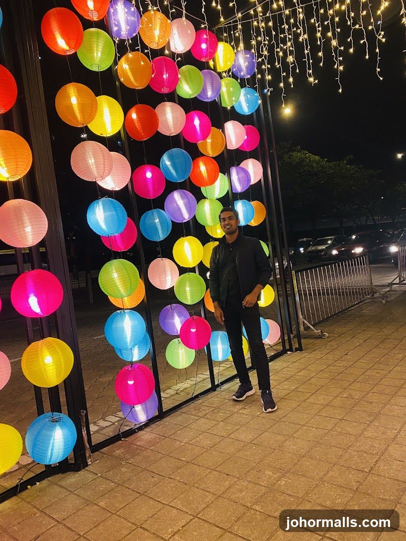 Man Posing in Front of Colorful Lanterns