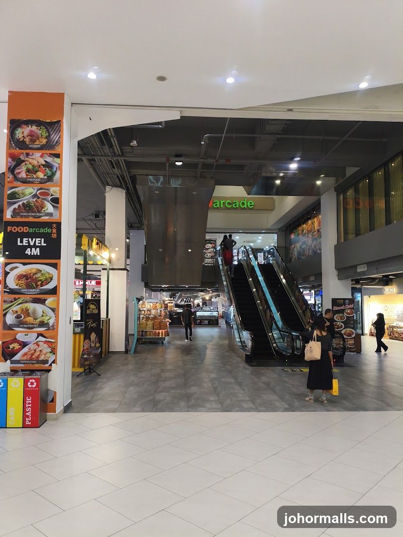 Food court entrance with escalators
