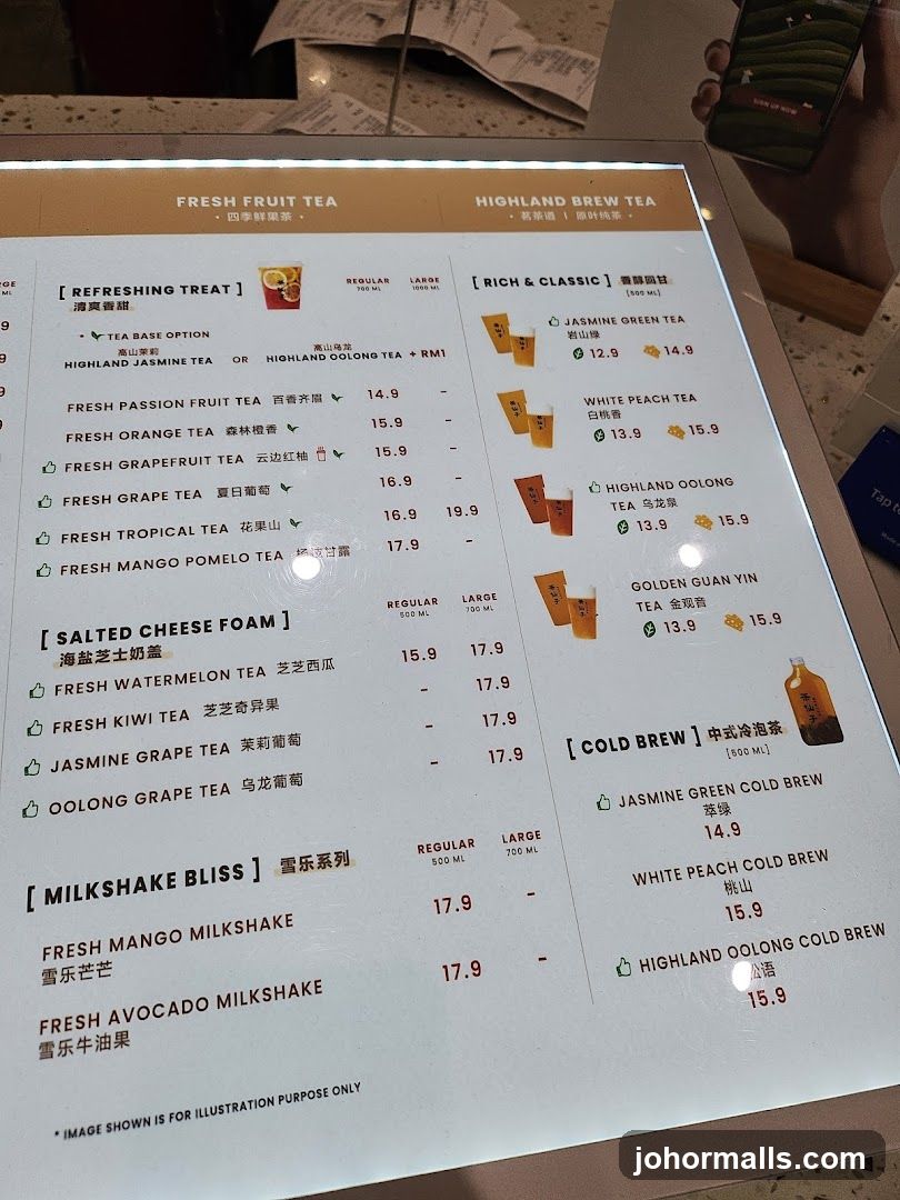 Fresh Fruit Tea Menu