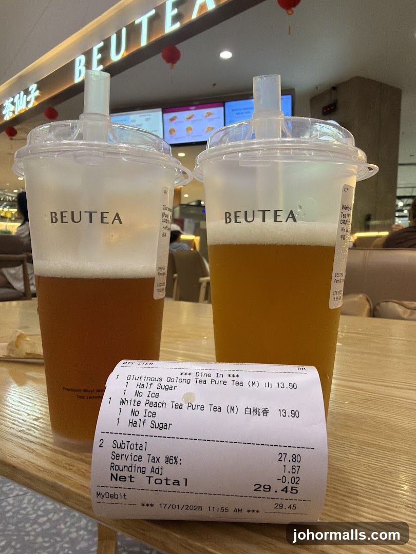 BEUTEA Drinks and Receipt
