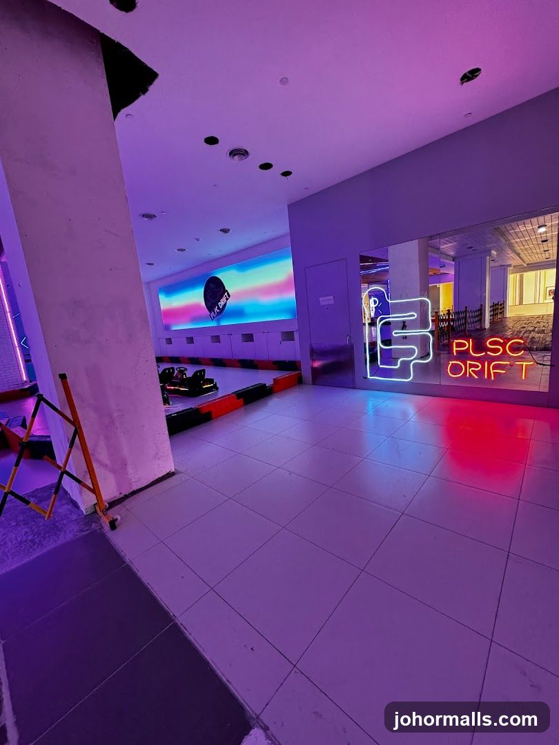 Go-kart track with neon signage