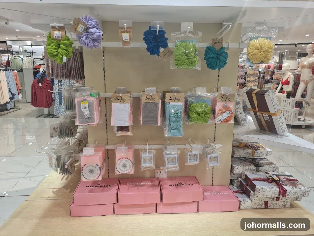 Display of hair accessories and gift boxes