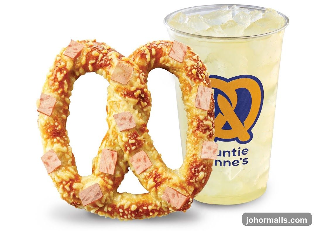 Pretzel with Ham and Cheese and a Drink