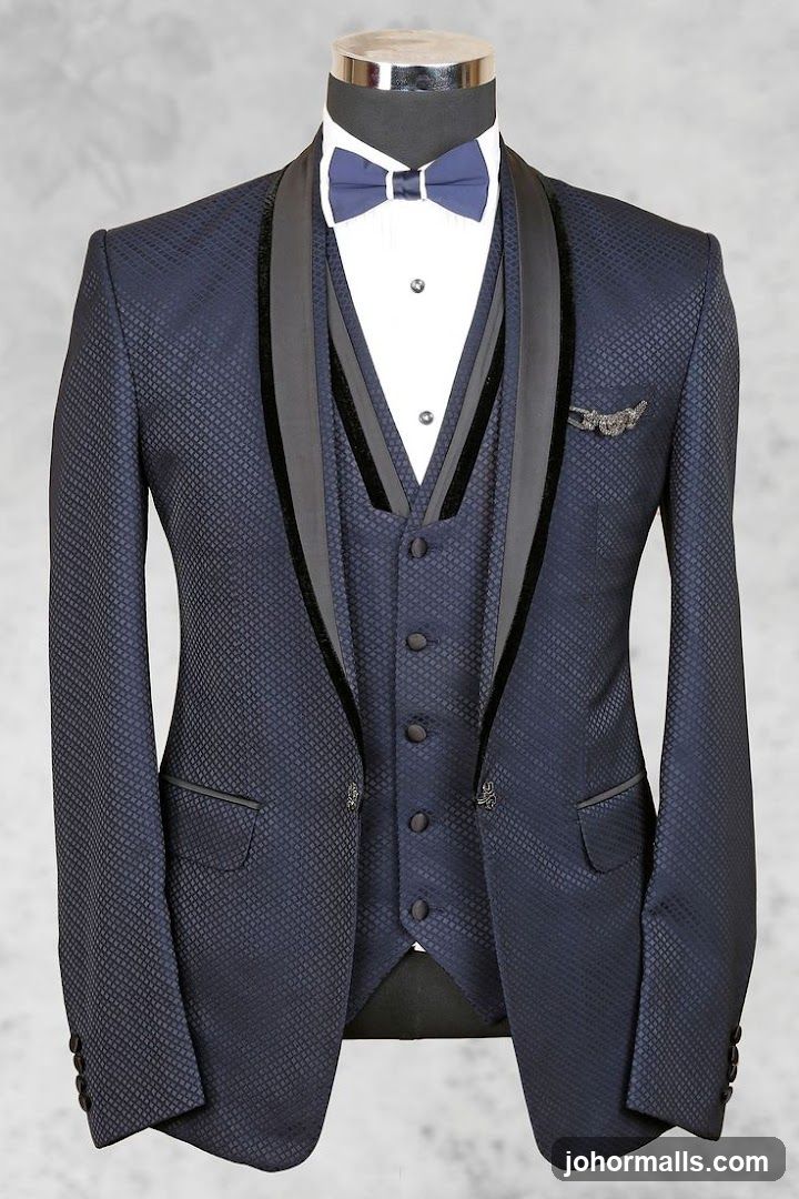 Men's Navy Textured Tuxedo