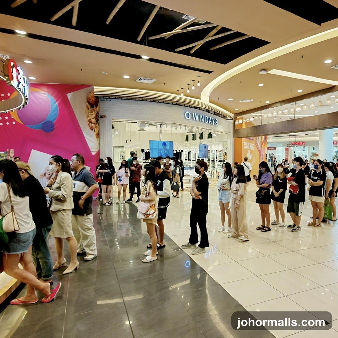 People queuing in a mall