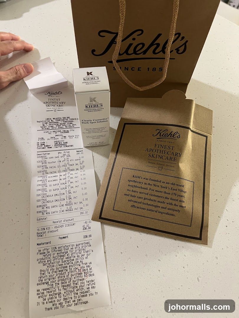 Kiehl's Purchase Receipt and Bag