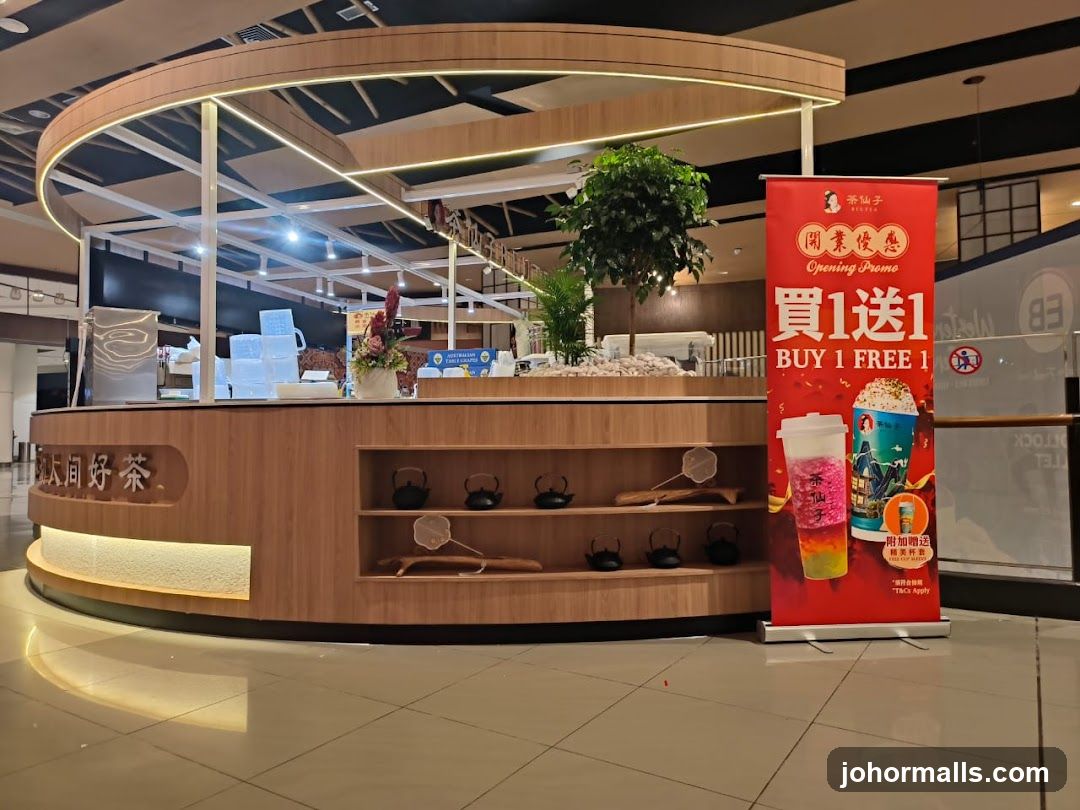 Bubble Tea Shop Counter with Promotion Banner