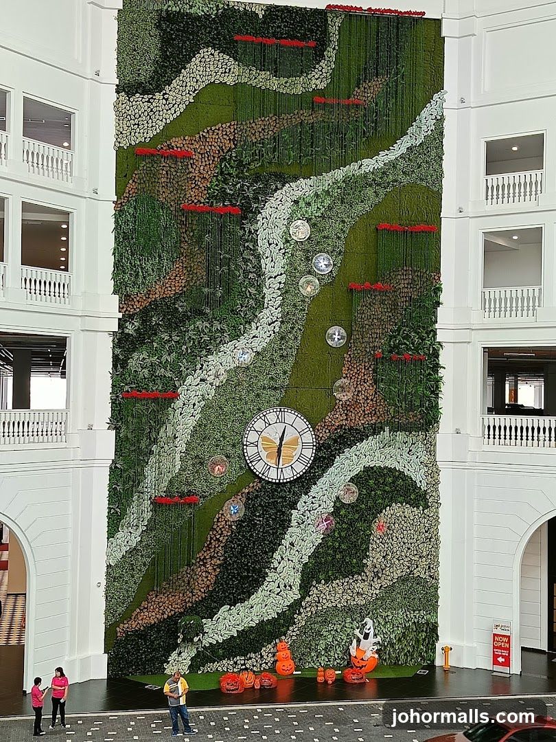 Indoor Vertical Garden with Clock and Halloween Decorations