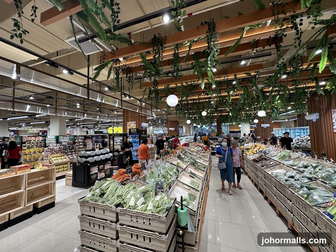 Supermarket Interior with Produce Aisles