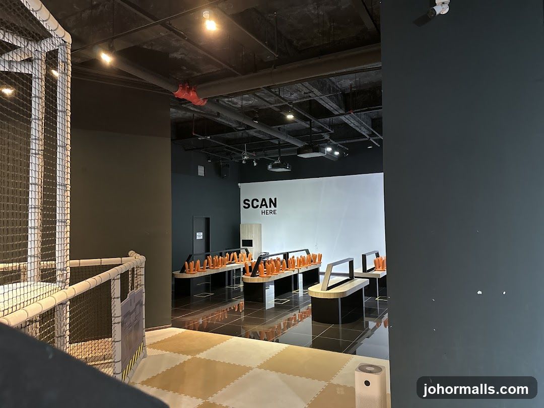 Indoor play area with seating and scanning station