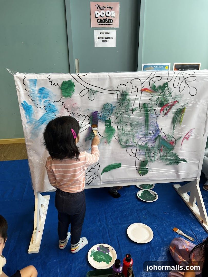 Children painting on a large canvas
