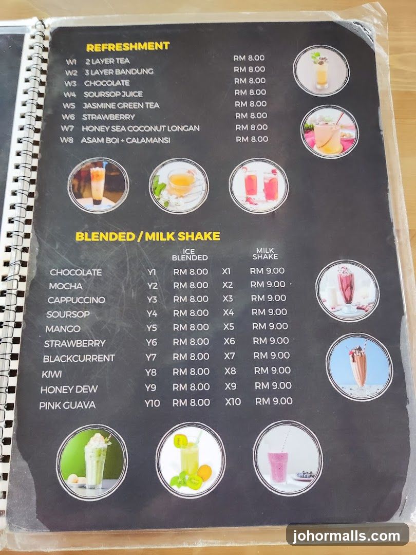 Refreshment and Blended/Milk Shake Menu