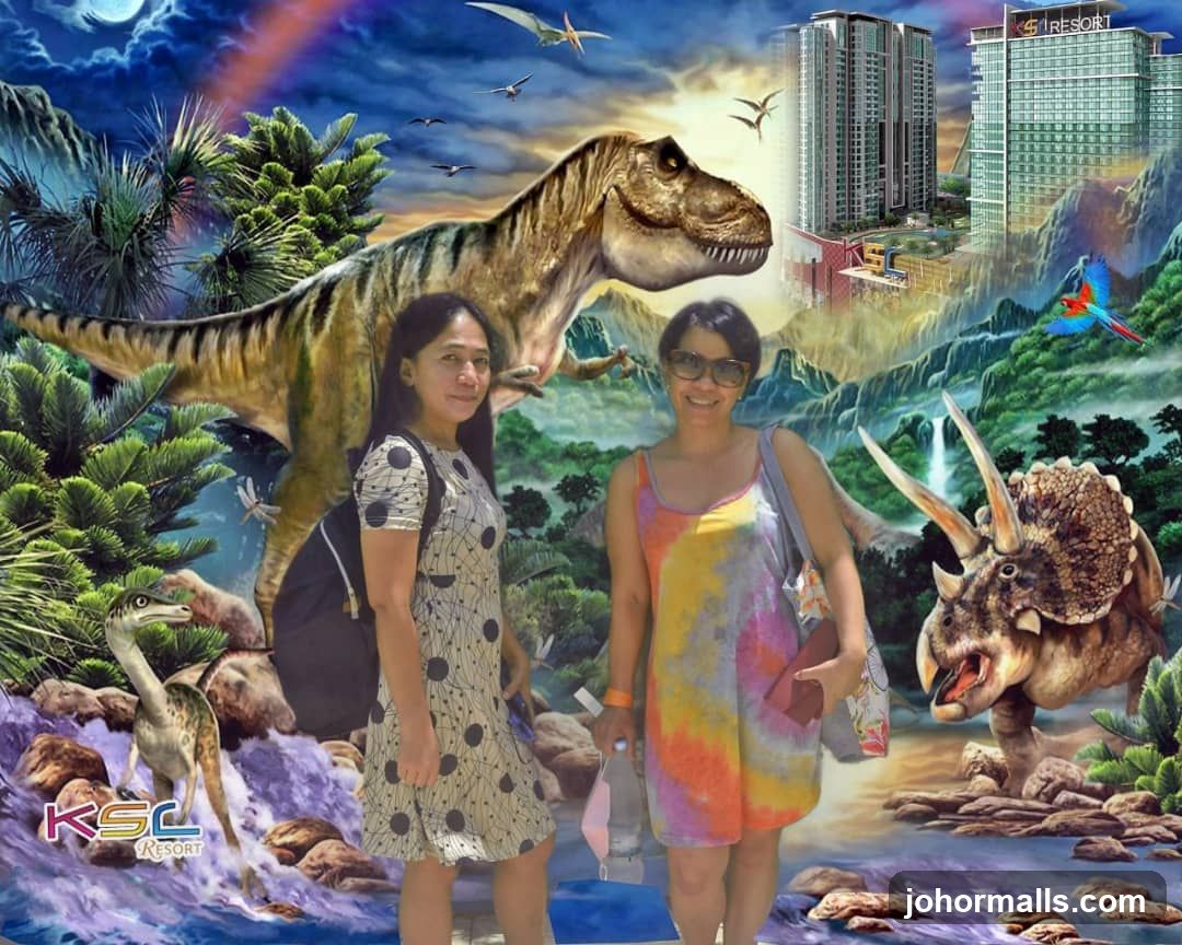 Dinosaur Mural with Visitors