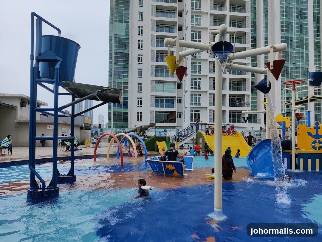 Water park with slides and splash features