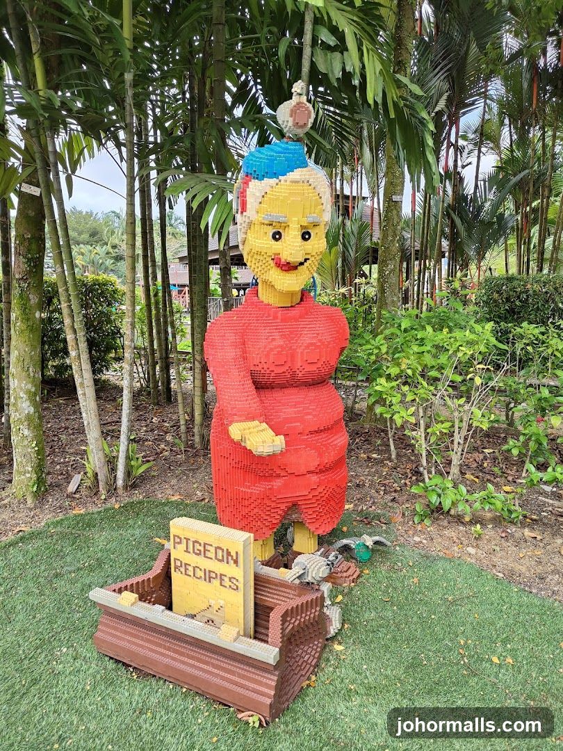 Lego Sculpture of a Woman with a Pigeon Recipe Book