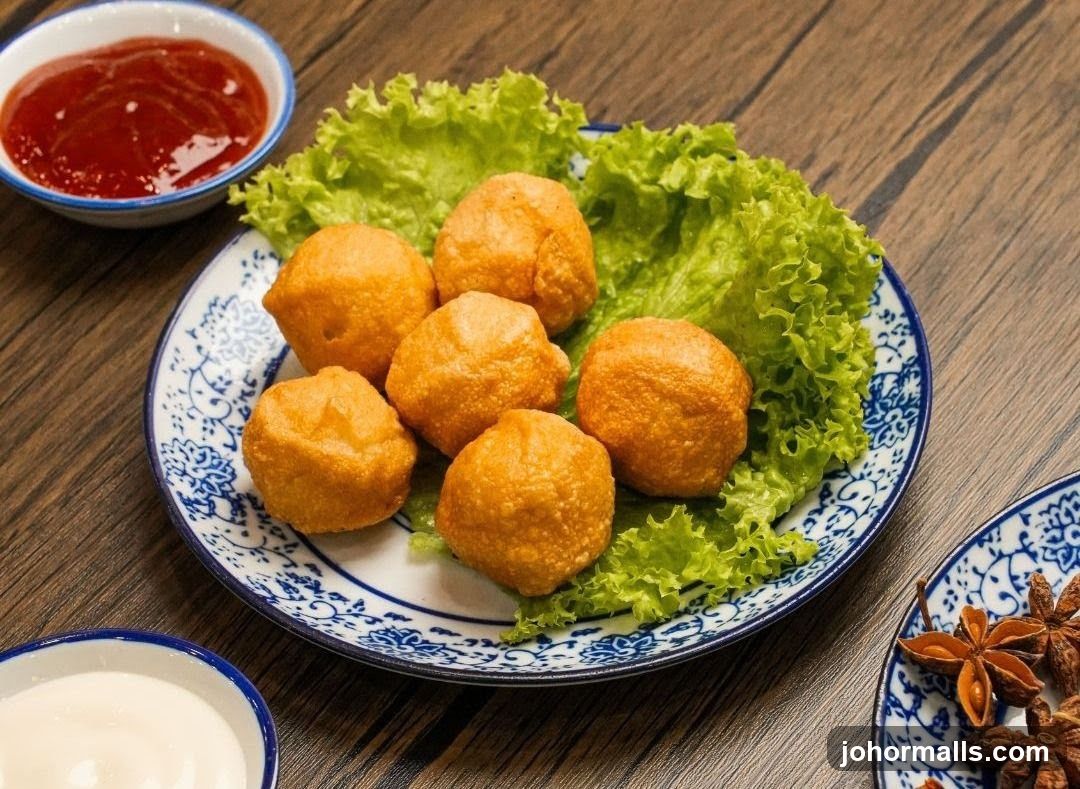 Fried Fish Balls with Lettuce and Sauces