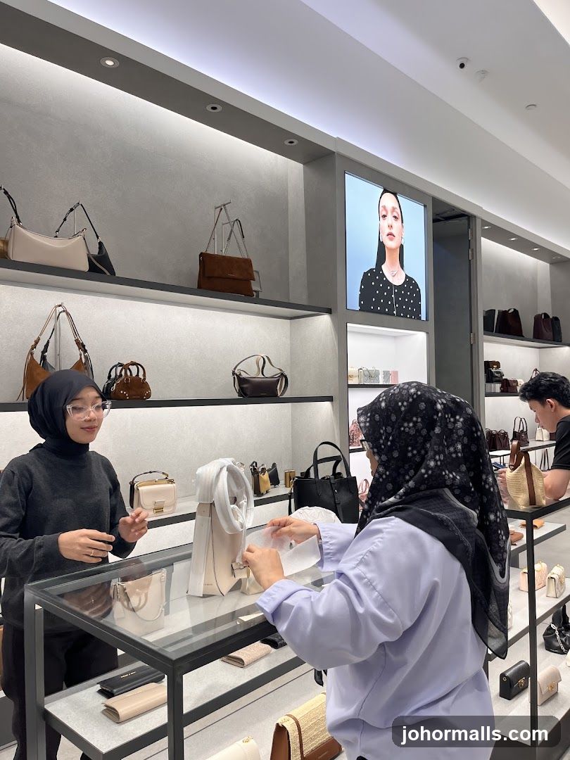 Retail store interior with handbags