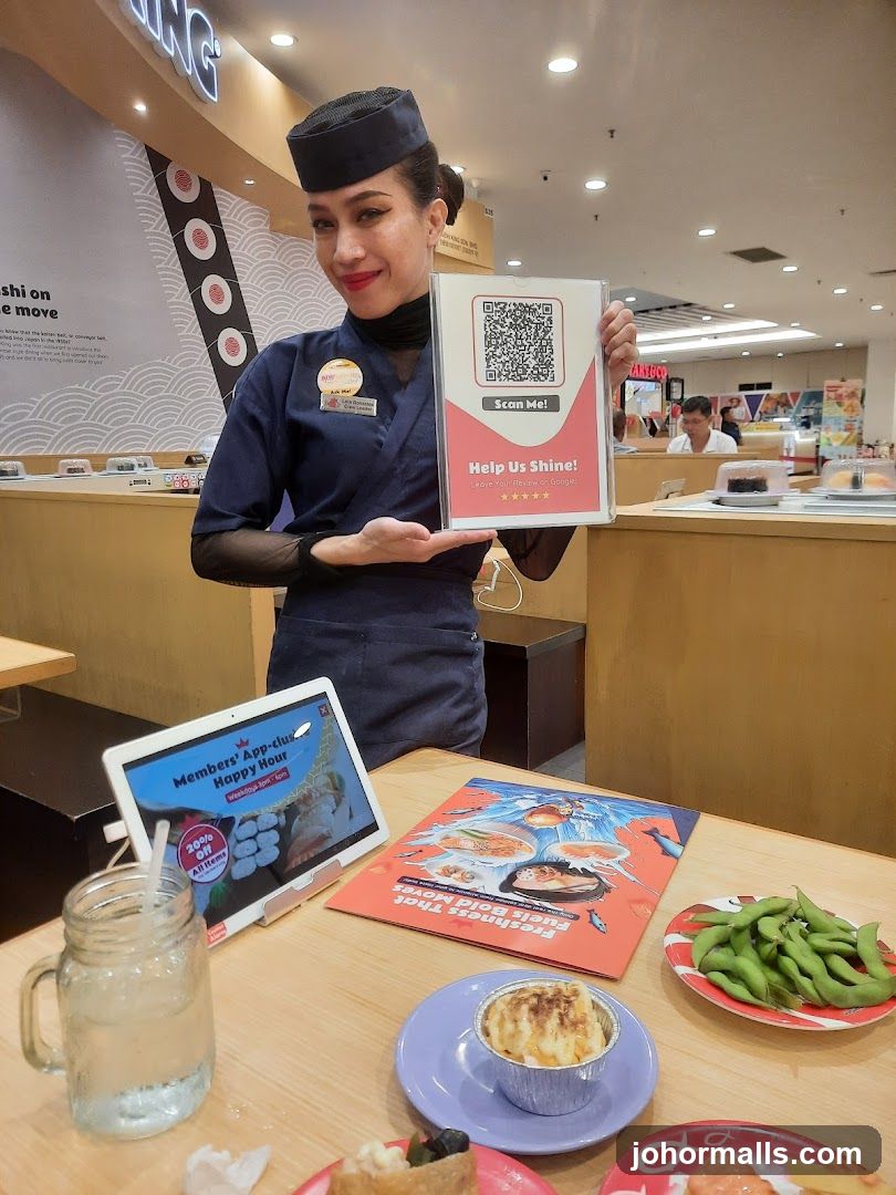 Sushi Restaurant Staff with QR Code