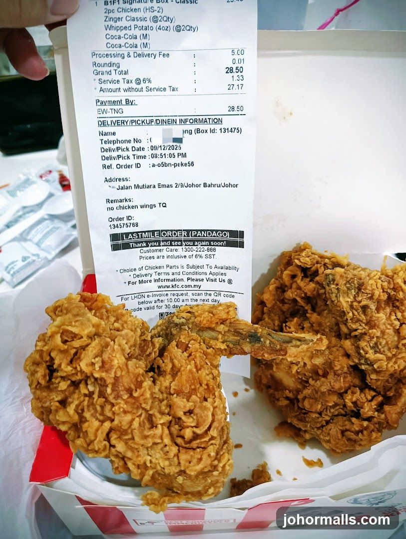 KFC Order Receipt and Fried Chicken