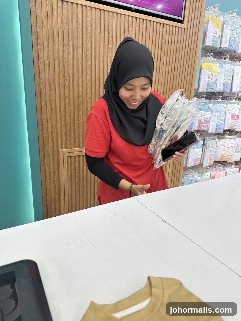 Salesperson holding merchandise