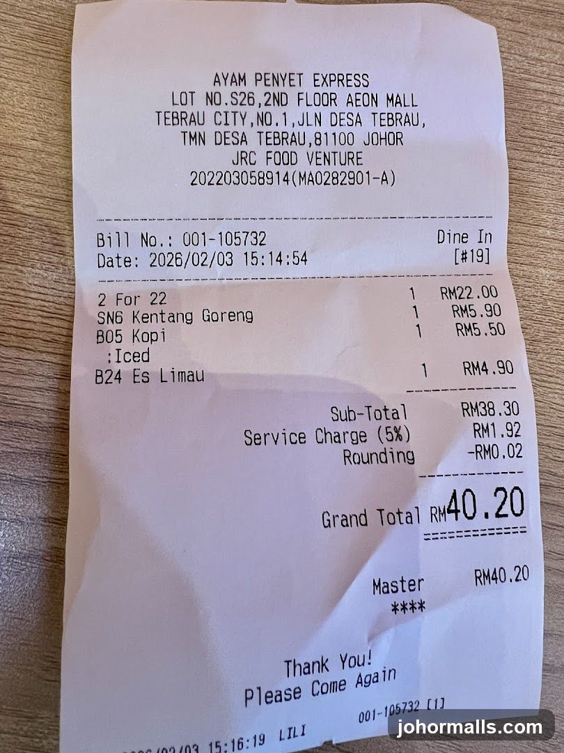 AYAM PENYET EXPRESS Receipt