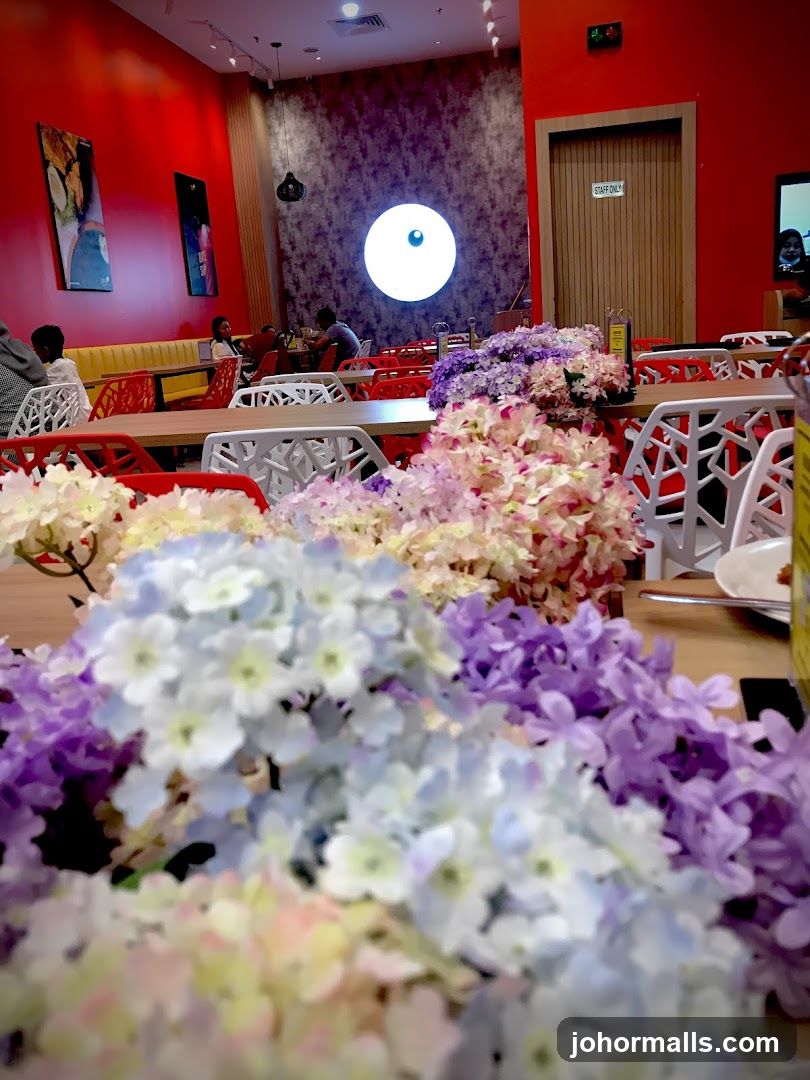 Restaurant Interior with Floral Centerpieces