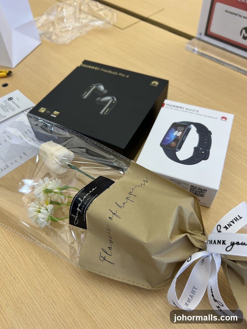 Huawei products and flowers