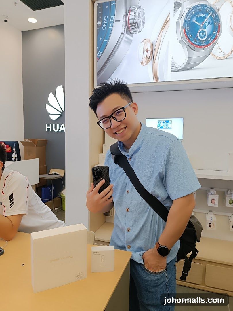 Man Posing in a Huawei Store