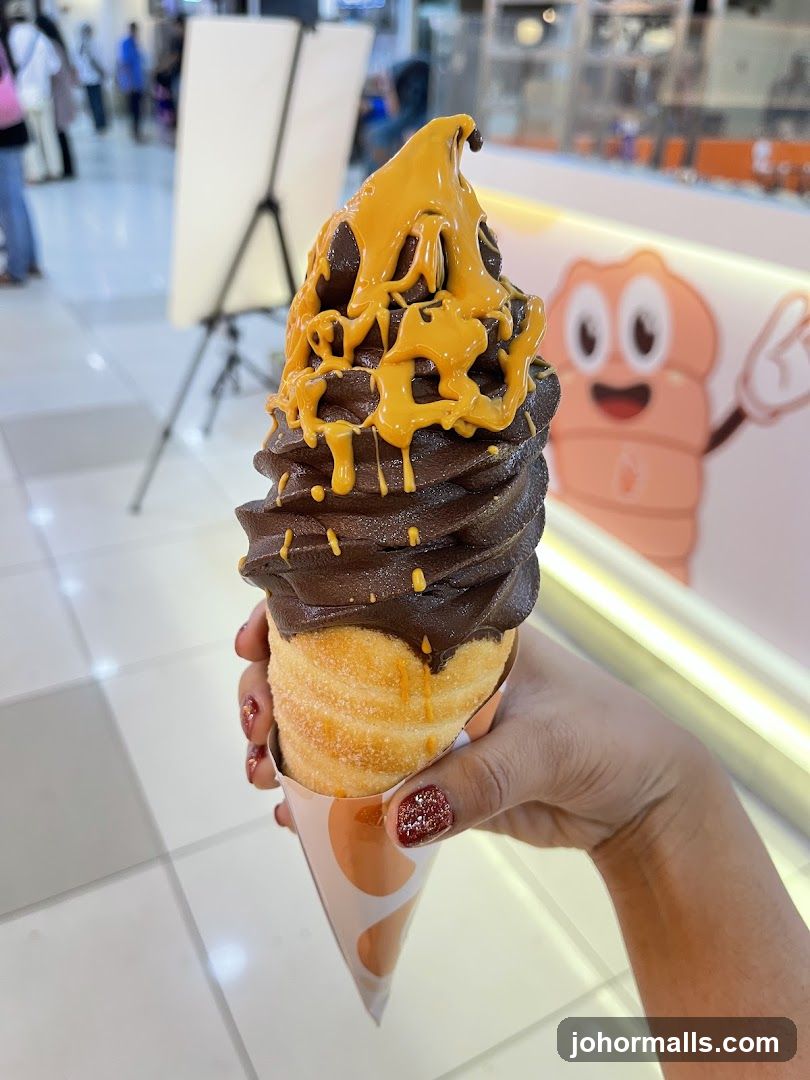 Chocolate Soft Serve Ice Cream with Caramel Drizzle