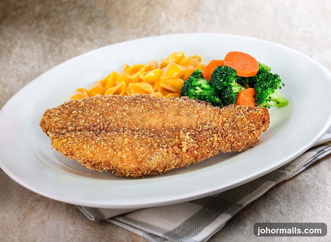 Breaded Fish with Pasta and Vegetables