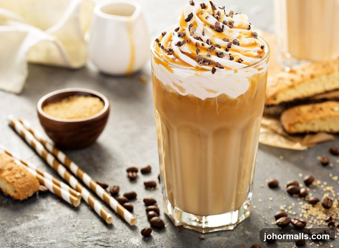 Iced Coffee with Whipped Cream and Caramel Drizzle
