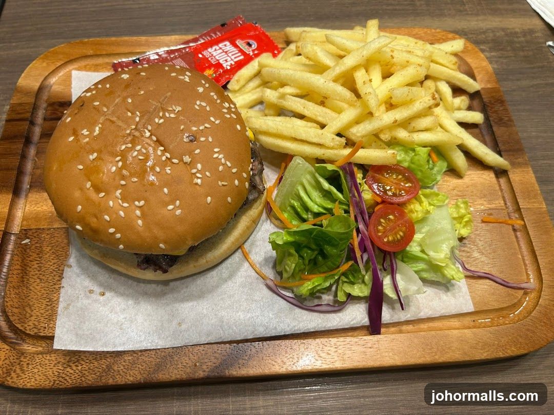 Burger, Fries, and Salad