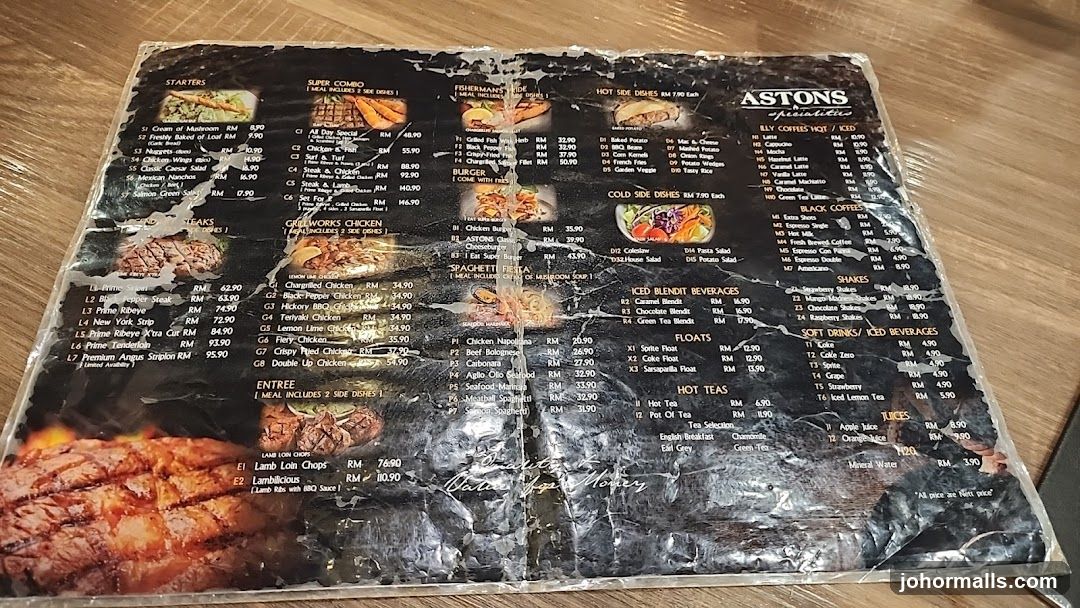 ASTONS Specialities Menu