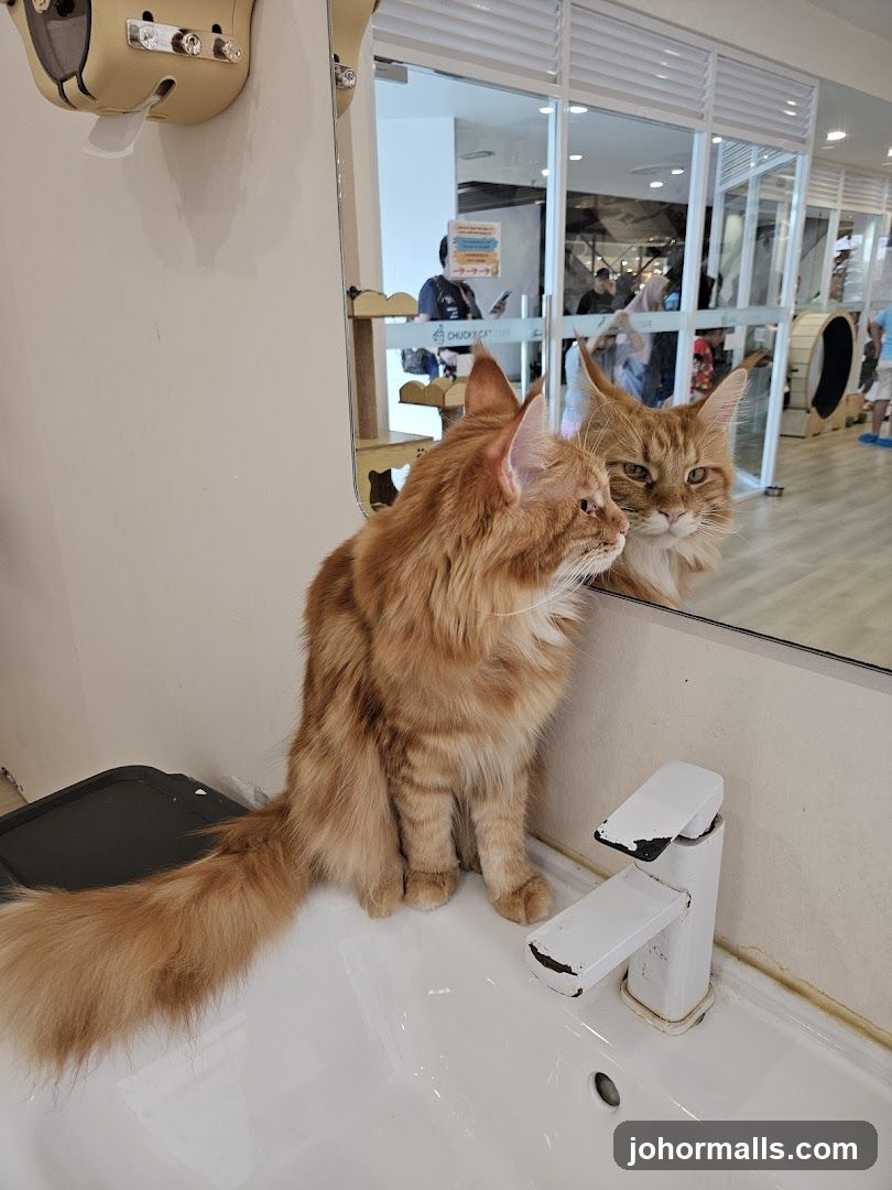 Cat looking in mirror