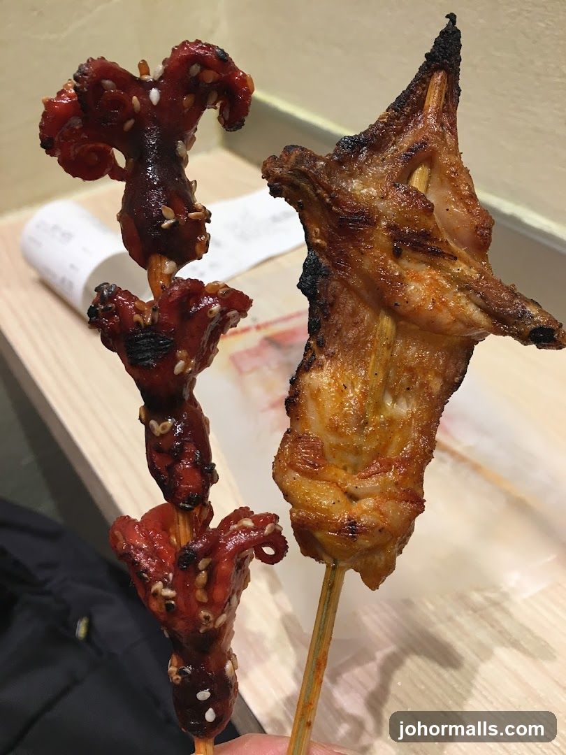 Grilled Octopus and Chicken Skewers