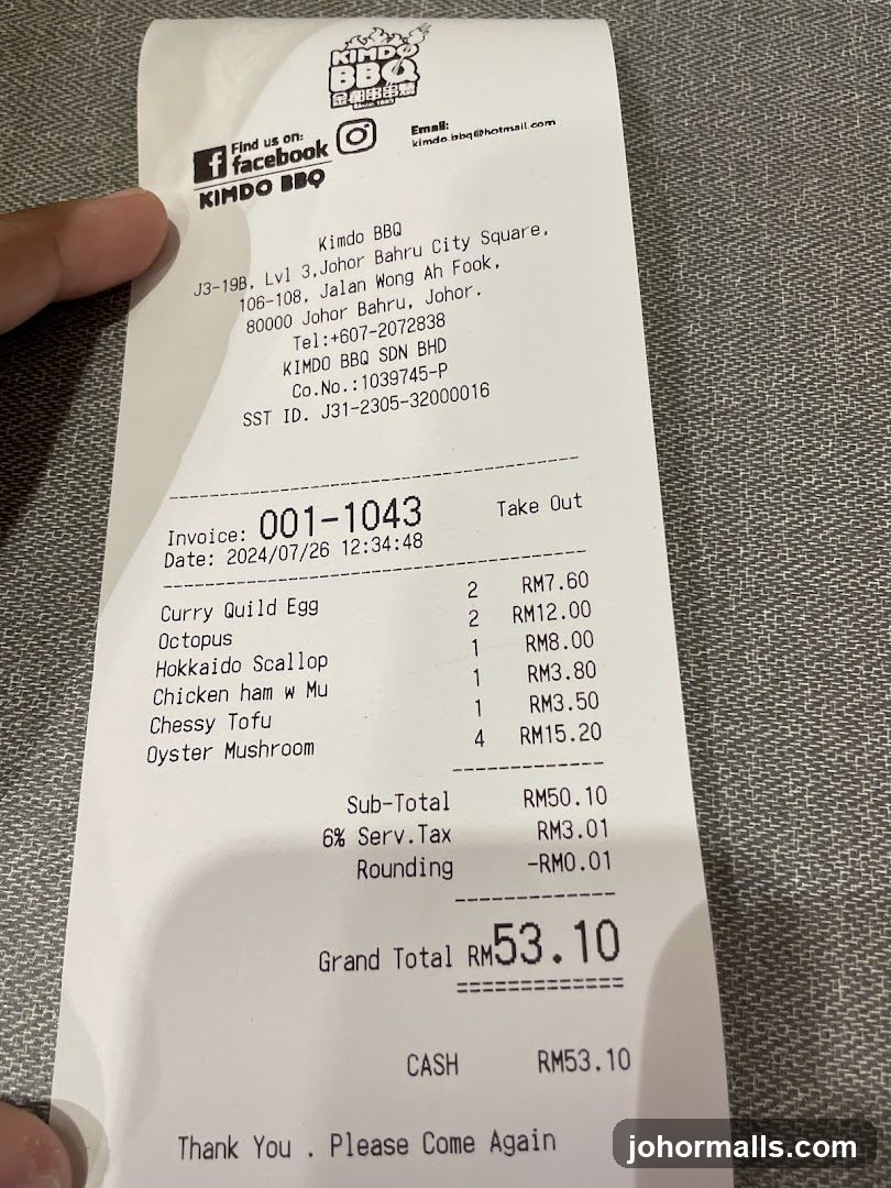 Kimdo BBQ Receipt