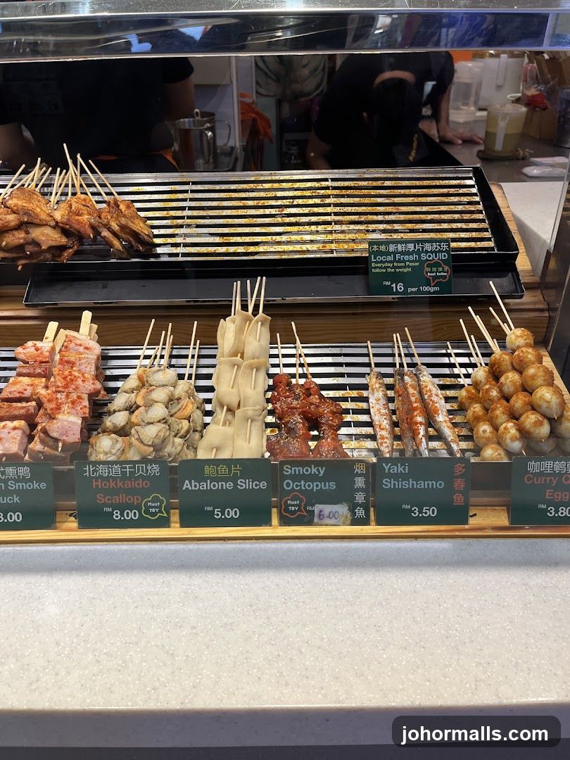Skewers of food for sale
