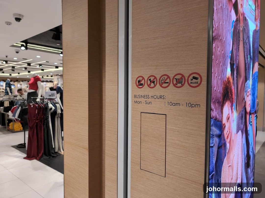 Store Entrance with Business Hours and Advertising Display