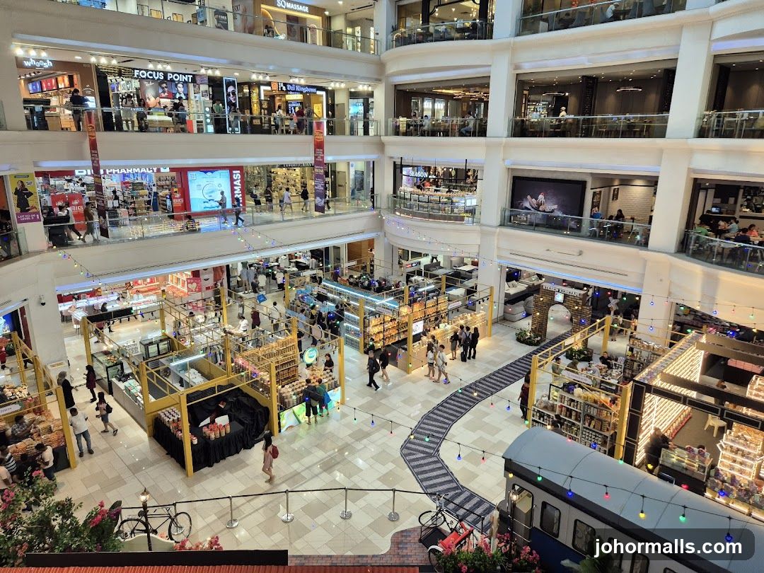 Shopping Mall Interior with Various Shops and Stalls